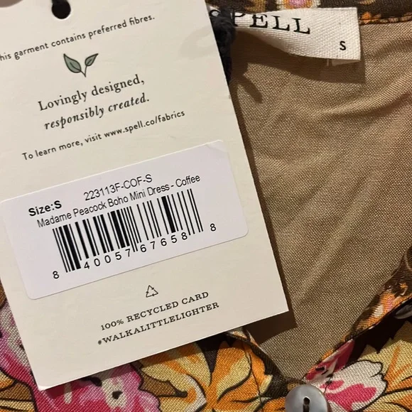 New SPELL MADAME PEACOCK BOHO festival Relax fit MINI DRESS - COFFEE - Picture 12 of 14